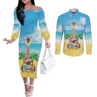 Hawaiian Ukulele Couples Matching Off The Shoulder Long Sleeve Dress and Long Sleeve Button Shirt Sound Of Happiness LT05 Colorful - Polynesian Pride