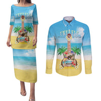 Hawaiian Ukulele Couples Matching Puletasi and Long Sleeve Button Shirt Sound Of Happiness