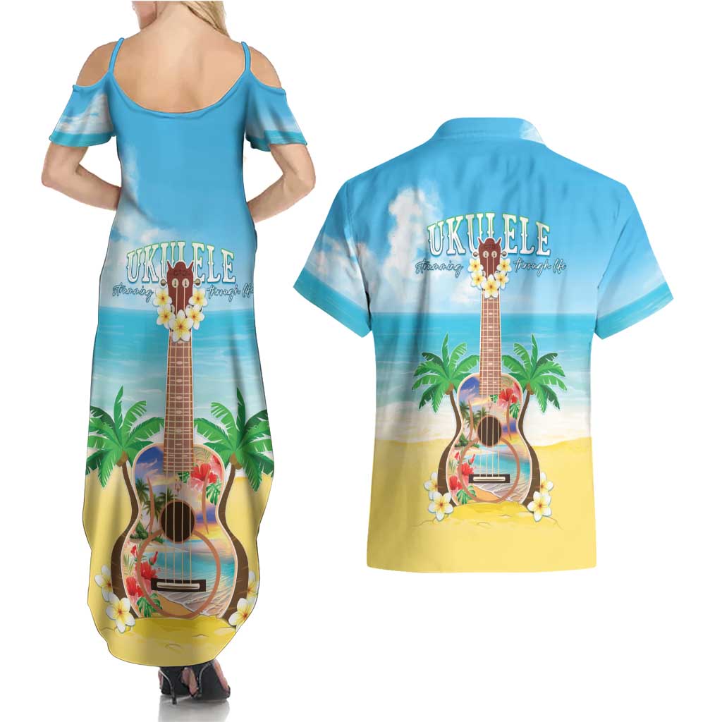 Hawaiian Ukulele Couples Matching Summer Maxi Dress and Hawaiian Shirt Sound Of Happiness LT05 - Polynesian Pride