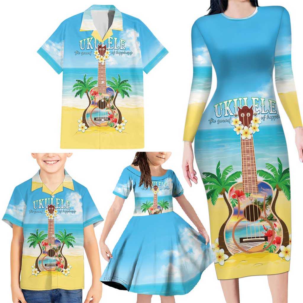 Hawaiian Ukulele Family Matching Long Sleeve Bodycon Dress and Hawaiian Shirt Sound Of Happiness LT05 - Polynesian Pride
