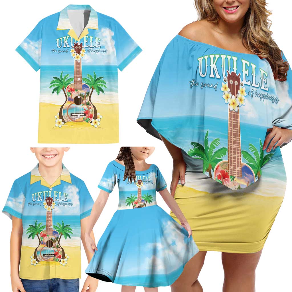 Hawaiian Ukulele Family Matching Off Shoulder Short Dress and Hawaiian Shirt Sound Of Happiness LT05 - Polynesian Pride
