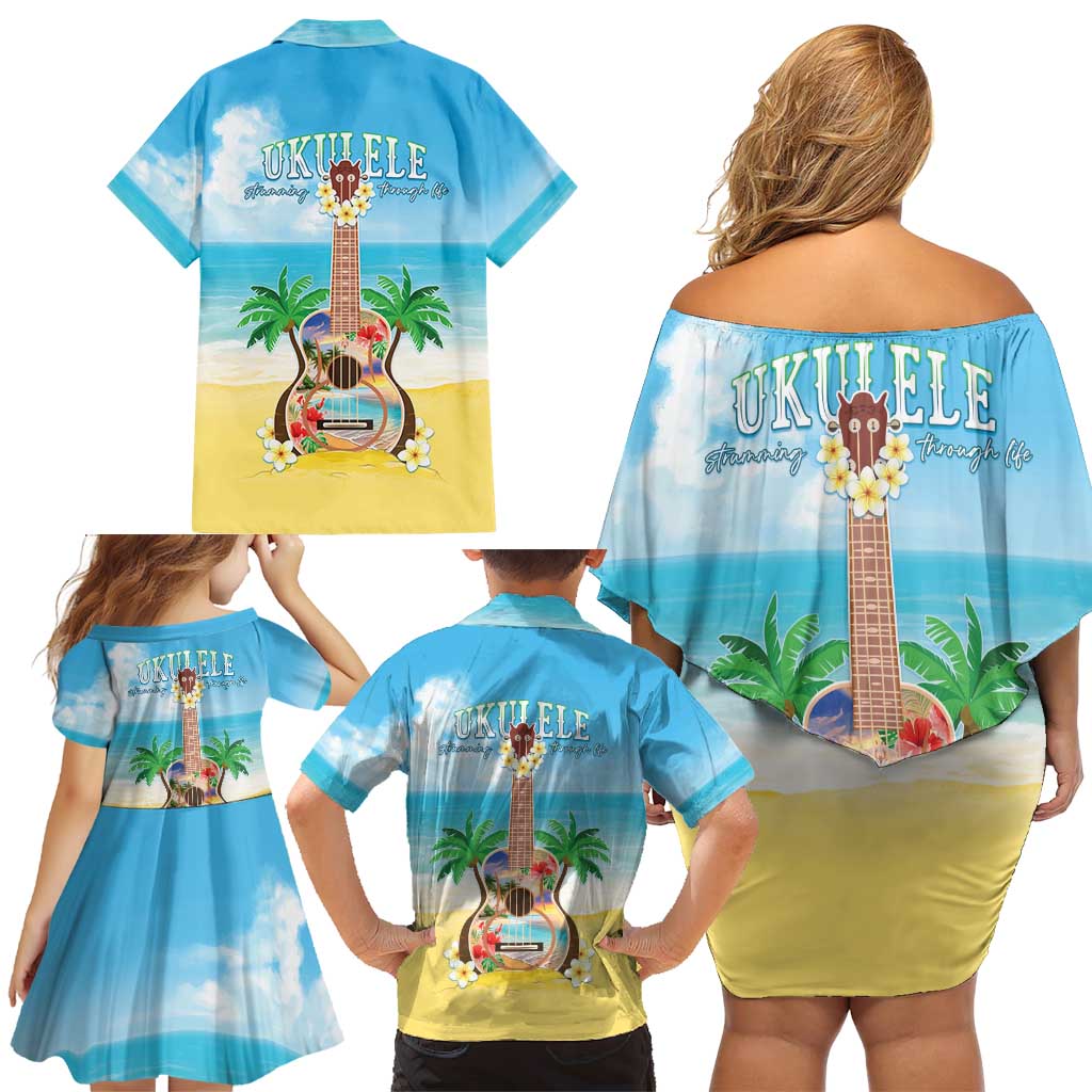 Hawaiian Ukulele Family Matching Off Shoulder Short Dress and Hawaiian Shirt Sound Of Happiness LT05 - Polynesian Pride