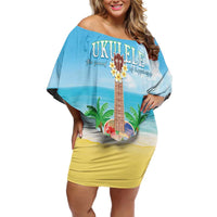 Hawaiian Ukulele Family Matching Off Shoulder Short Dress and Hawaiian Shirt Sound Of Happiness LT05 Mom's Dress Colorful - Polynesian Pride