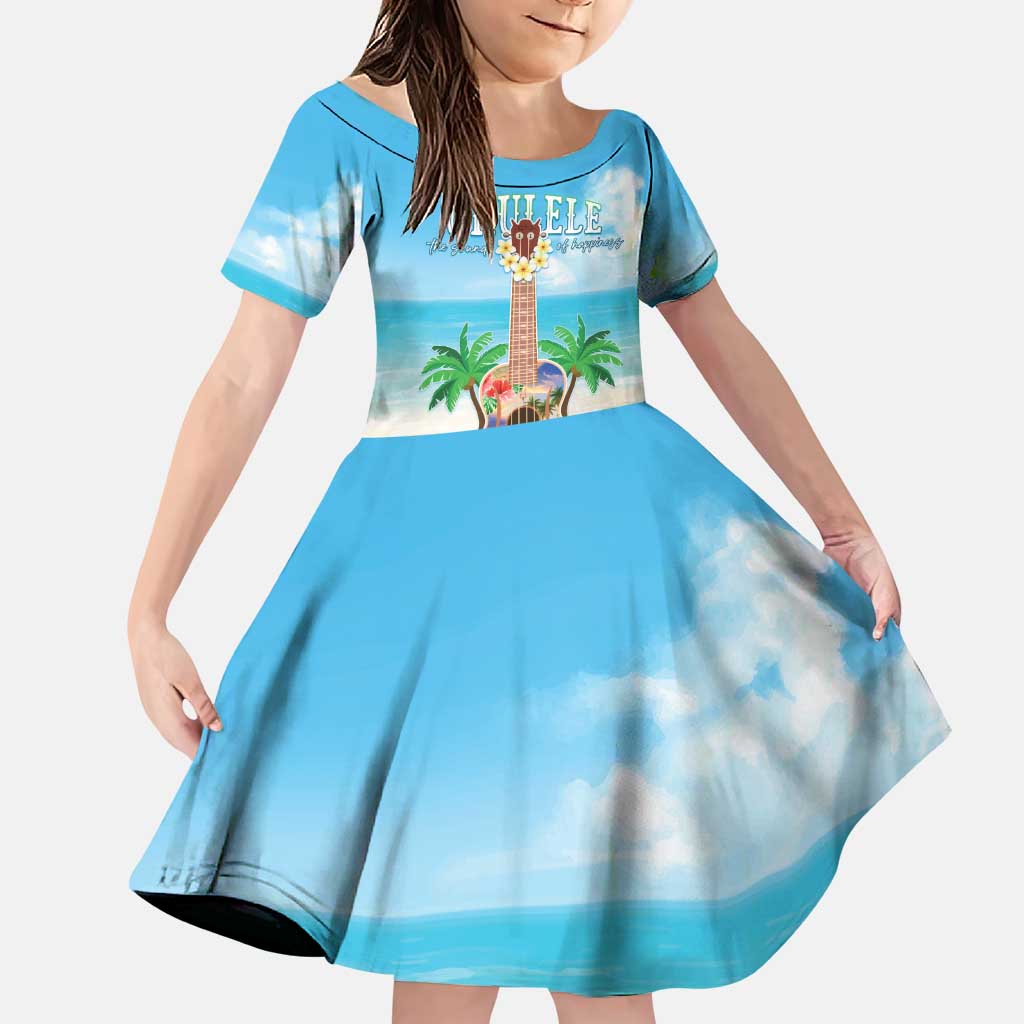 Hawaiian Ukulele Family Matching Puletasi and Hawaiian Shirt Sound Of Happiness LT05 Daughter's Dress Colorful - Polynesian Pride