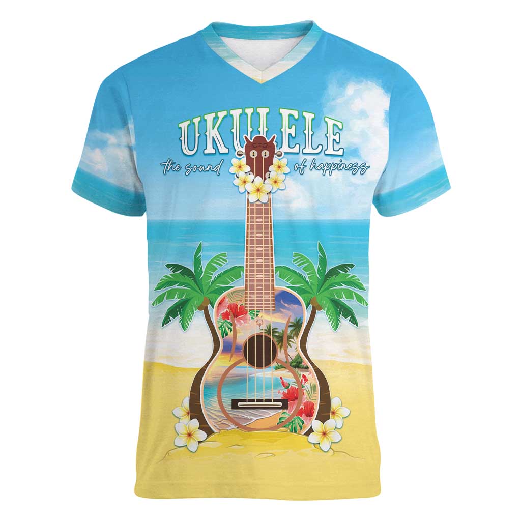 Hawaiian Ukulele Women V-Neck T-Shirt Sound Of Happiness LT05 Female Colorful - Polynesian Pride