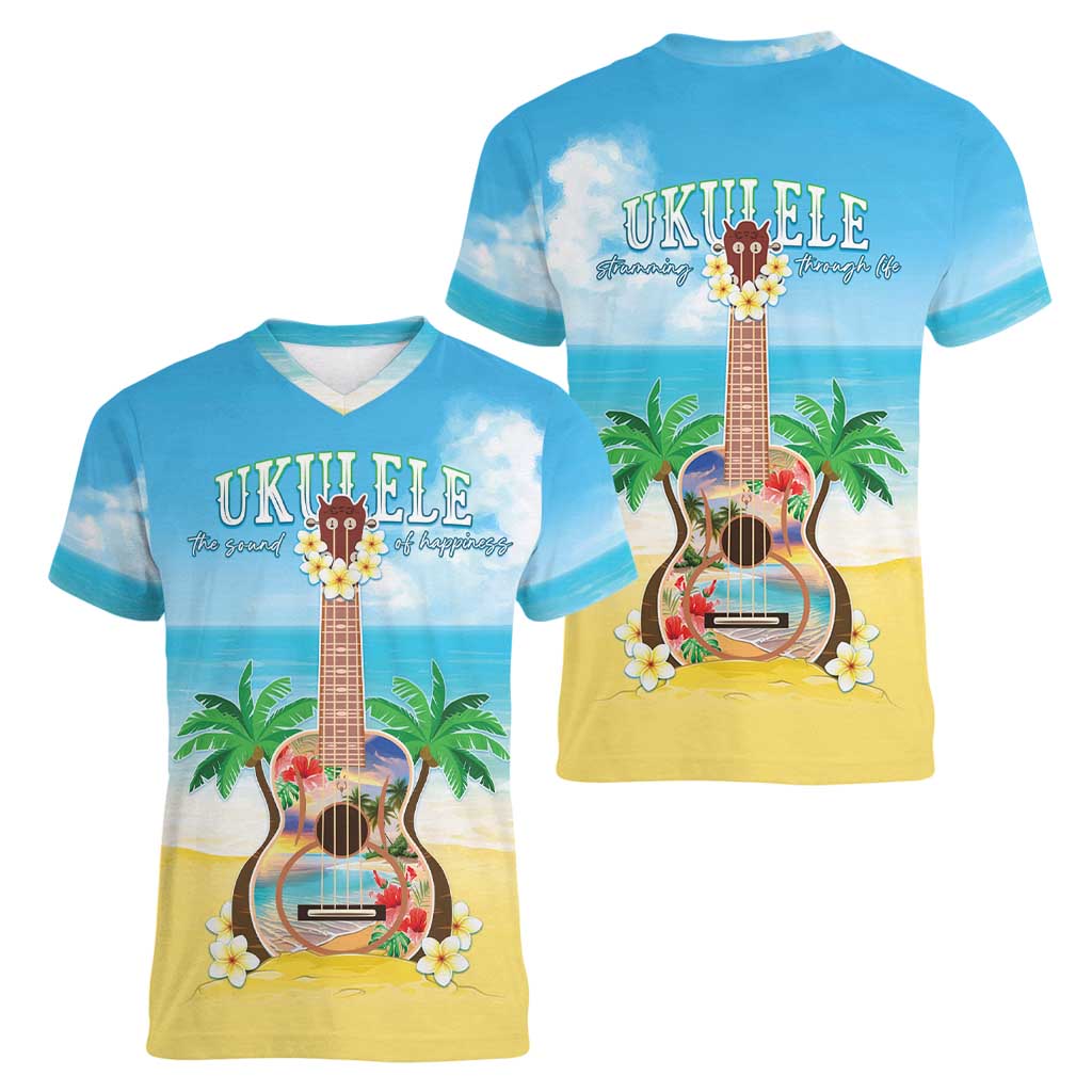 Hawaiian Ukulele Women V-Neck T-Shirt Sound Of Happiness LT05 - Polynesian Pride