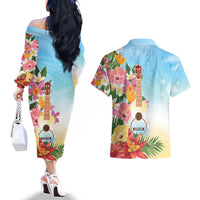 National Ukulele Day Couples Matching Off The Shoulder Long Sleeve Dress and Hawaiian Shirt Tropical Vibe LT05 - Polynesian Pride