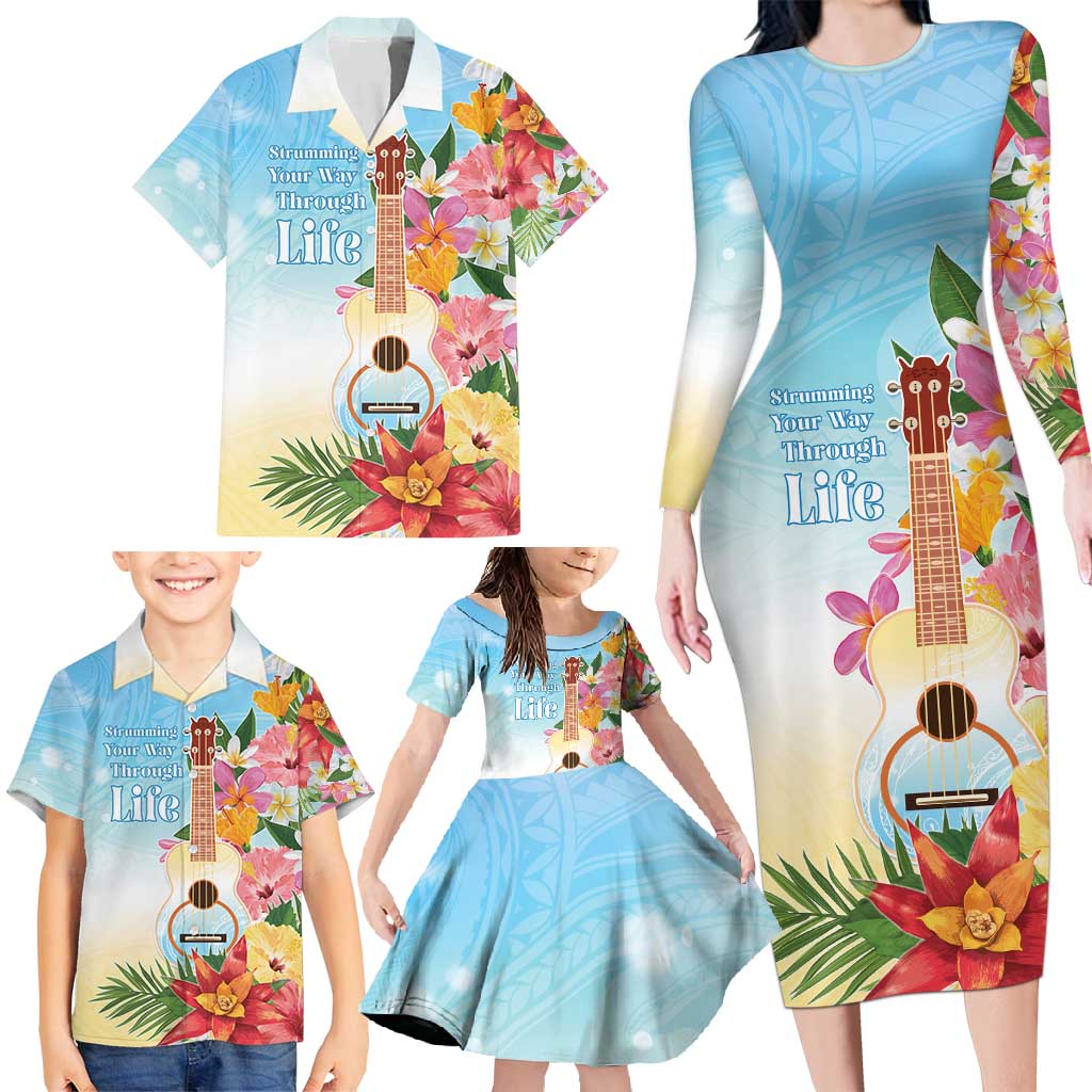 National Ukulele Day Family Matching Long Sleeve Bodycon Dress and Hawaiian Shirt Tropical Vibe LT05 - Polynesian Pride