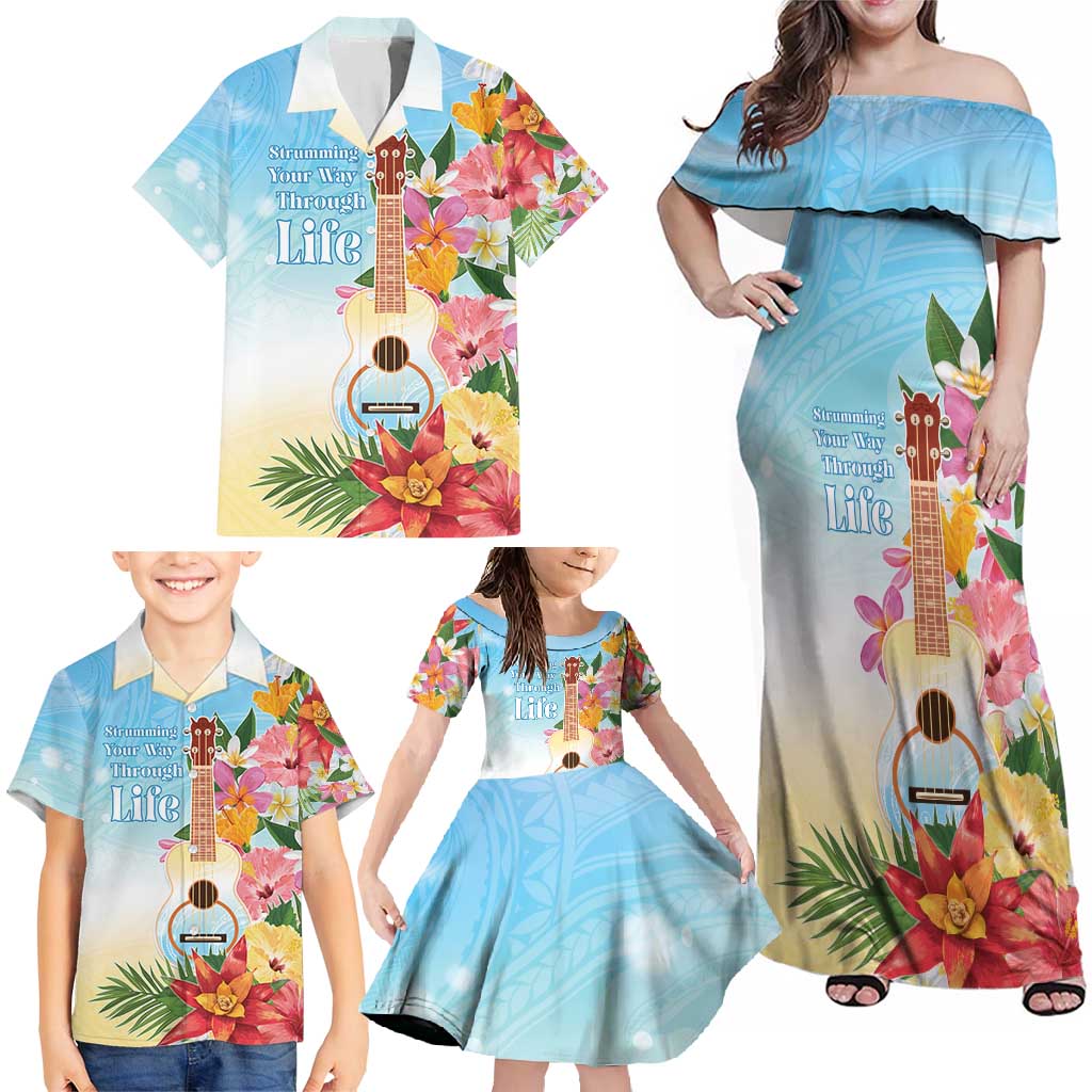National Ukulele Day Family Matching Off Shoulder Maxi Dress and Hawaiian Shirt Tropical Vibe LT05 - Polynesian Pride