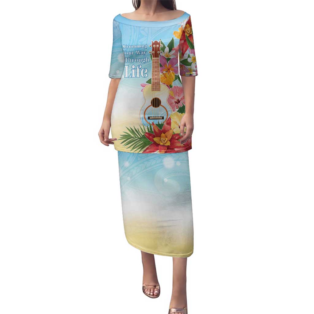 National Ukulele Day Family Matching Puletasi and Hawaiian Shirt Tropical Vibe LT05 Mom's Dress Colorful - Polynesian Pride