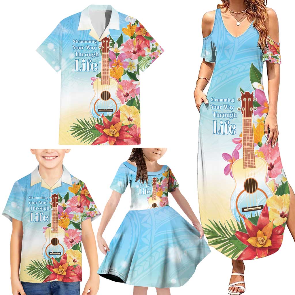 National Ukulele Day Family Matching Summer Maxi Dress and Hawaiian Shirt Tropical Vibe LT05 - Polynesian Pride