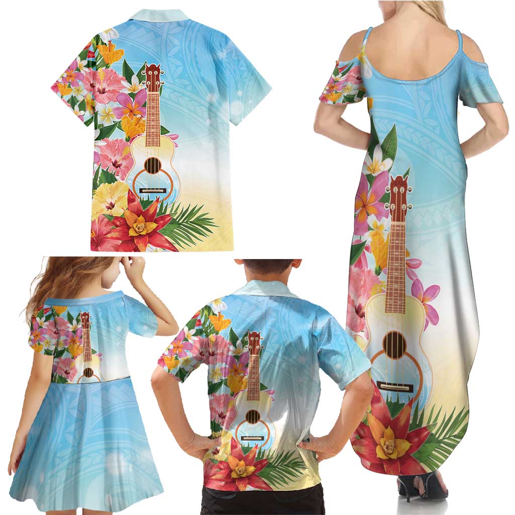 National Ukulele Day Family Matching Summer Maxi Dress and Hawaiian Shirt Tropical Vibe LT05 - Polynesian Pride
