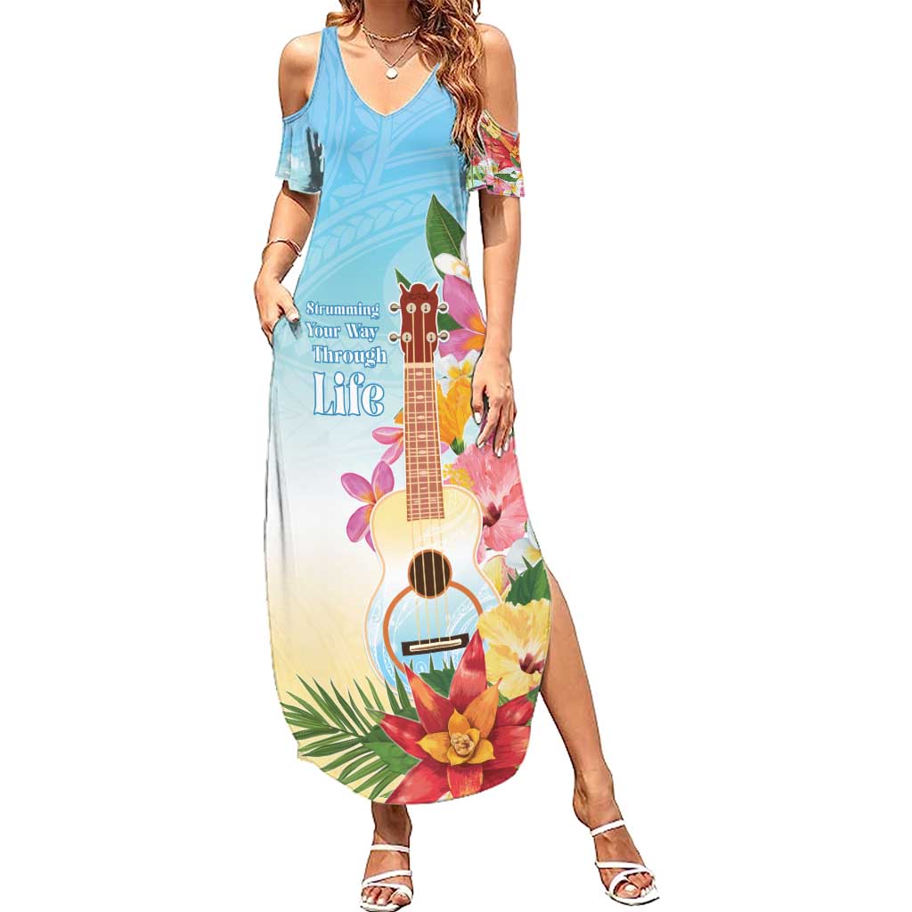National Ukulele Day Family Matching Summer Maxi Dress and Hawaiian Shirt Tropical Vibe LT05 Mom's Dress Colorful - Polynesian Pride