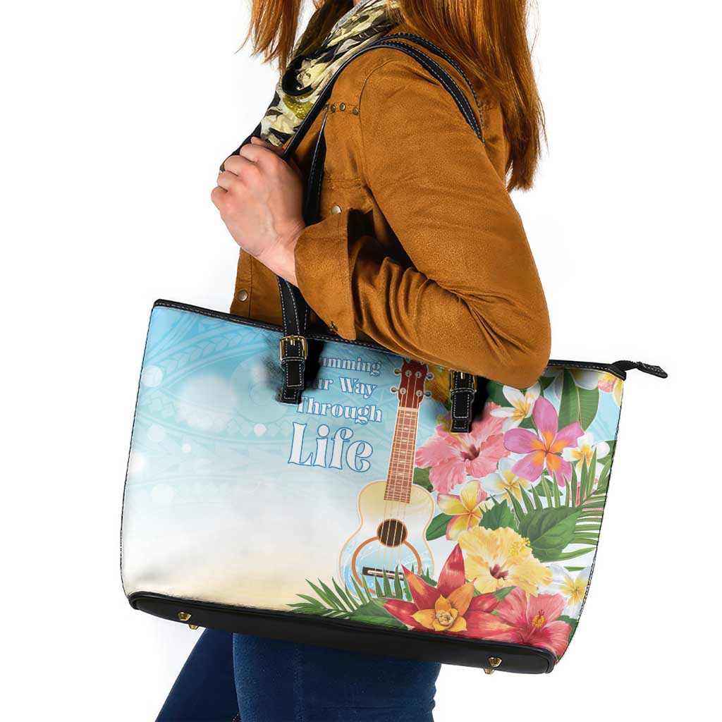National Ukulele Day Leather Tote Bag Tropical Vibe LT05 Colorful - Polynesian Pride