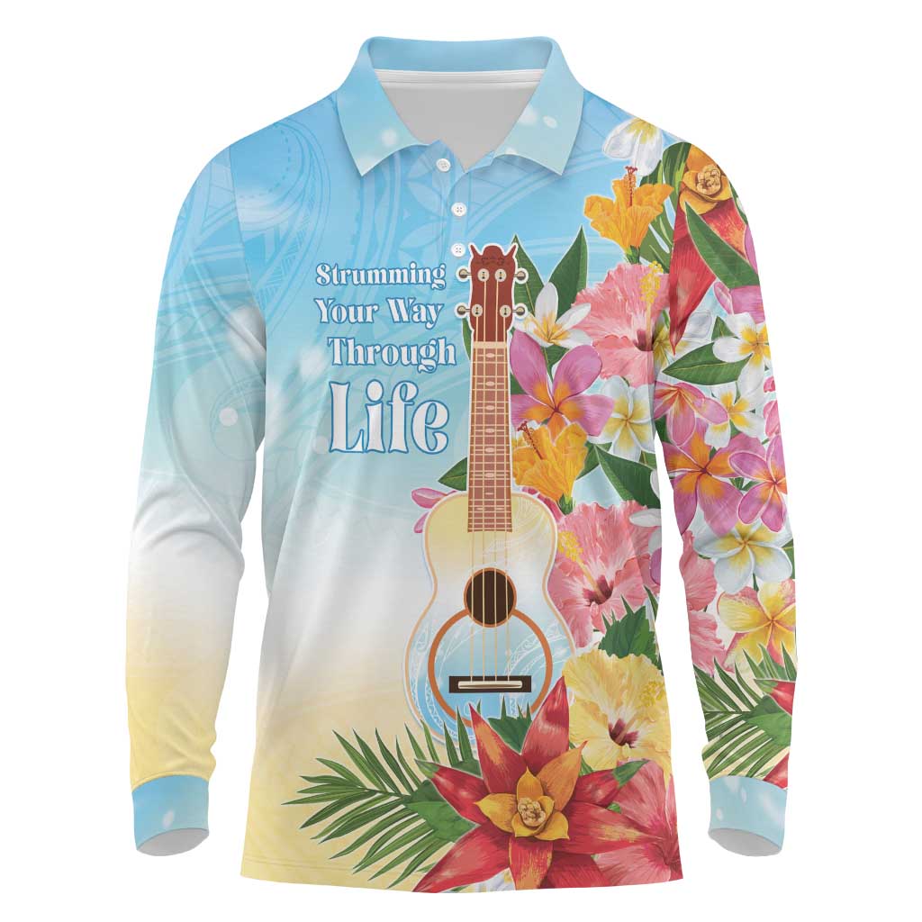 National Ukulele Day Long Sleeve Polo Shirt Tropical Vibe LT05 Colorful - Polynesian Pride