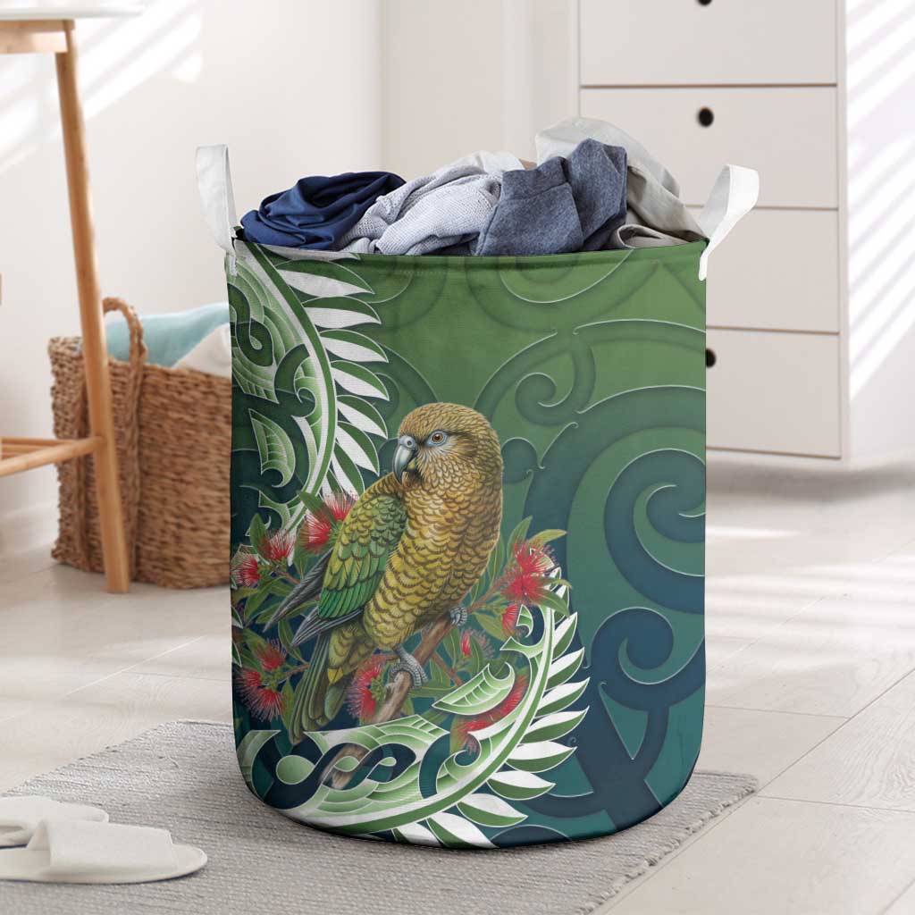 New Zealand Kea Bird Laundry Basket With Maori Koru Fern - Polynesian Pride