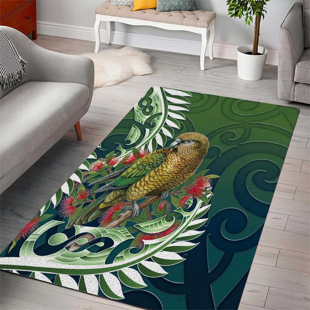 New Zealand Kea Bird Area Rug With Maori Koru Fern LT05 - Polynesian Pride