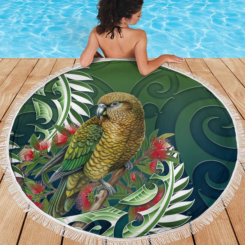 New Zealand Kea Bird Beach Blanket With Maori Koru Fern - Polynesian Pride