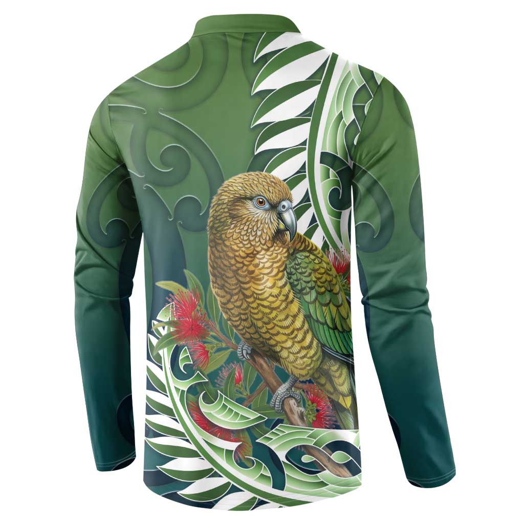 New Zealand Kea Bird Button Sweatshirt With Maori Koru Fern LT05 - Polynesian Pride