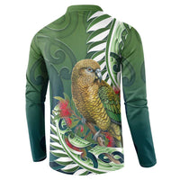 New Zealand Kea Bird Button Sweatshirt With Maori Koru Fern LT05 - Polynesian Pride