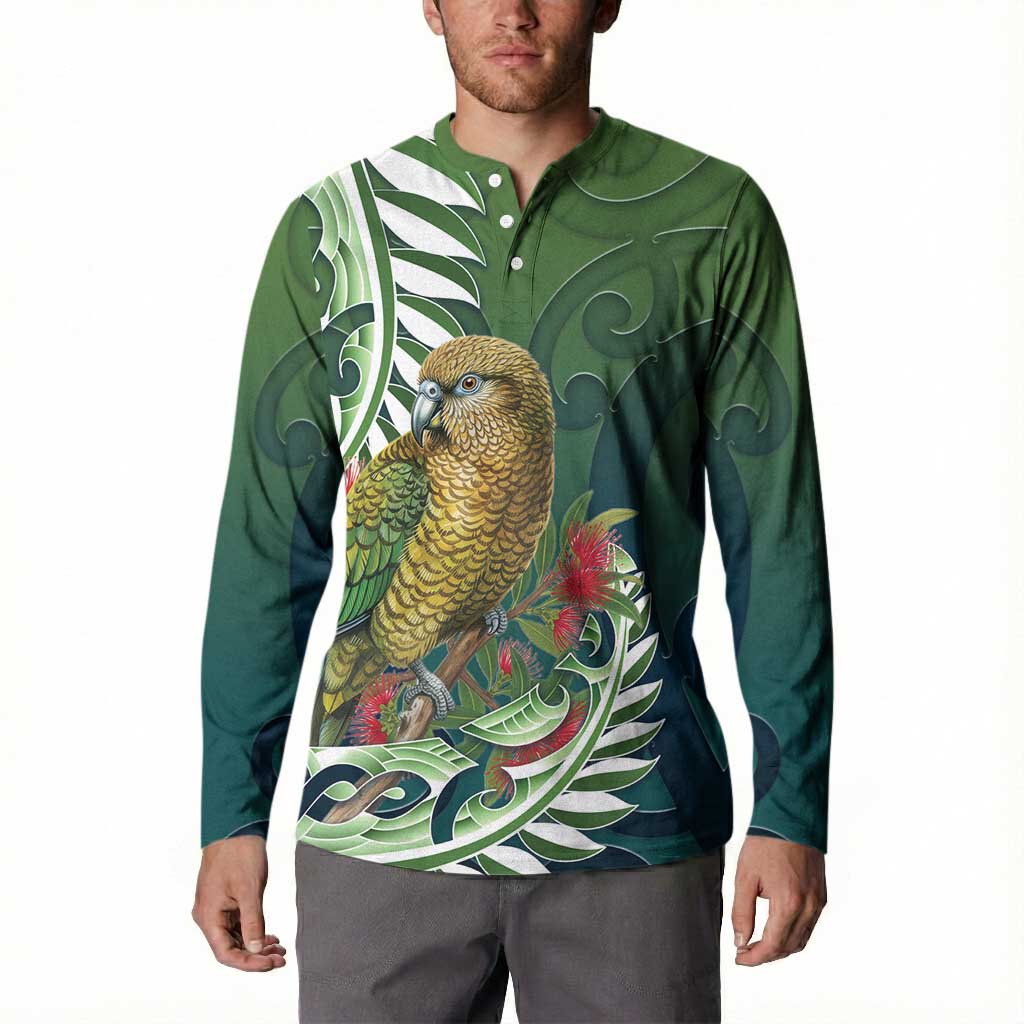 New Zealand Kea Bird Button Sweatshirt With Maori Koru Fern LT05 - Polynesian Pride