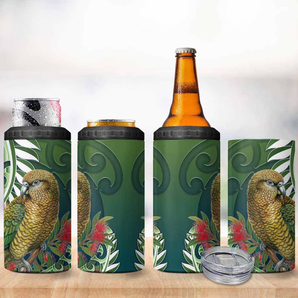 New Zealand Kea Bird 4 in 1 Can Cooler Tumbler With Maori Koru Fern LT05 - Polynesian Pride