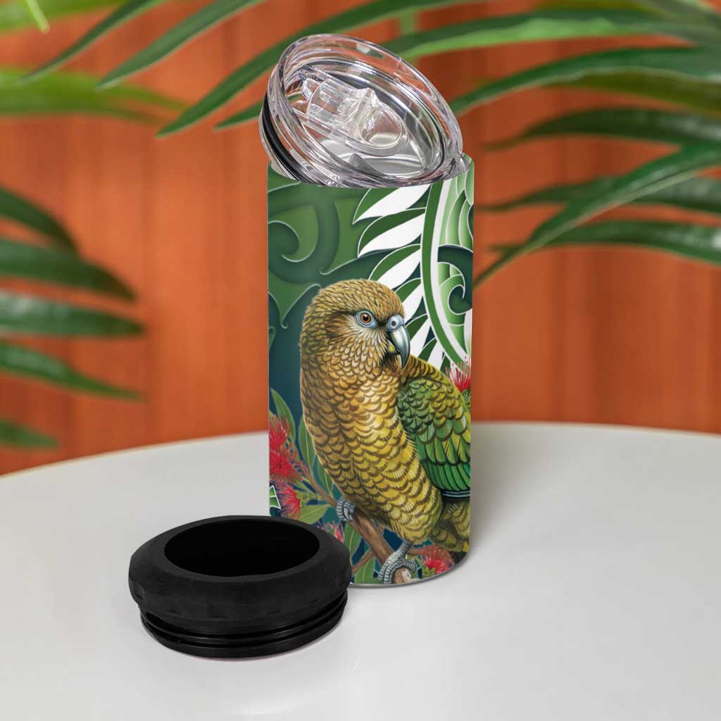 New Zealand Kea Bird 4 in 1 Can Cooler Tumbler With Maori Koru Fern LT05 - Polynesian Pride
