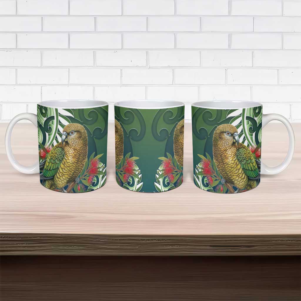 New Zealand Kea Bird Ceramic Mug With Maori Koru Fern - Polynesian Pride