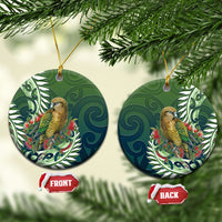 New Zealand Kea Bird Ceramic Ornament With Maori Koru Fern LT05 Circle Green - Polynesian Pride
