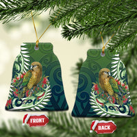 New Zealand Kea Bird Ceramic Ornament With Maori Koru Fern LT05 Bell Flake Green - Polynesian Pride
