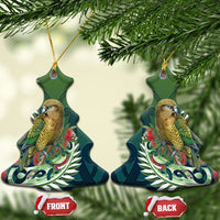 New Zealand Kea Bird Ceramic Ornament With Maori Koru Fern LT05 Christmas Tree Green - Polynesian Pride