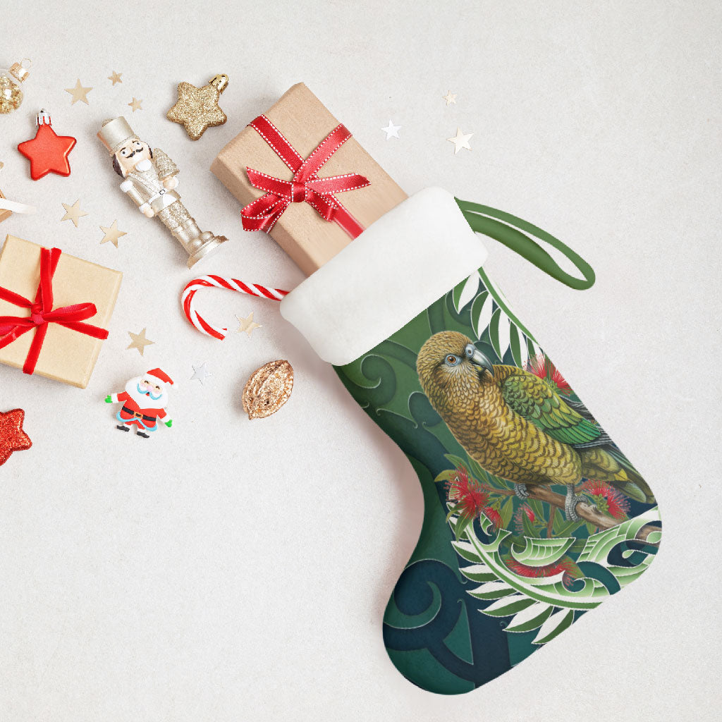 New Zealand Kea Bird Christmas Stocking With Maori Koru Fern LT05 - Polynesian Pride