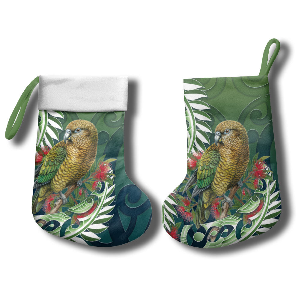 New Zealand Kea Bird Christmas Stocking With Maori Koru Fern LT05 - Polynesian Pride