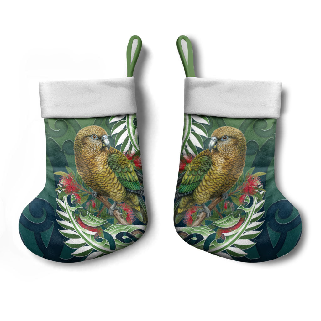 New Zealand Kea Bird Christmas Stocking With Maori Koru Fern LT05 - Polynesian Pride