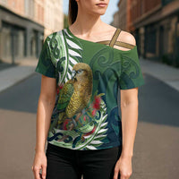 New Zealand Kea Bird Cross Shoulder Shirt With Maori Koru Fern - Polynesian Pride