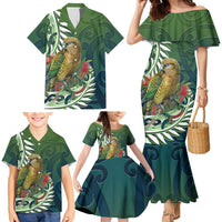 New Zealand Kea Bird Family Matching Mermaid Dress and Hawaiian Shirt With Maori Koru Fern LT05 - Polynesian Pride