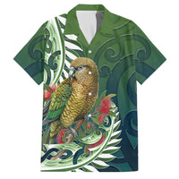 New Zealand Kea Bird Family Matching Mermaid Dress and Hawaiian Shirt With Maori Koru Fern LT05 Dad's Shirt - Short Sleeve Green - Polynesian Pride