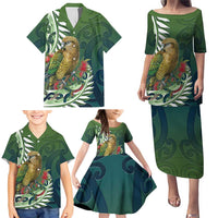 New Zealand Kea Bird Family Matching Puletasi and Hawaiian Shirt With Maori Koru Fern LT05 - Polynesian Pride