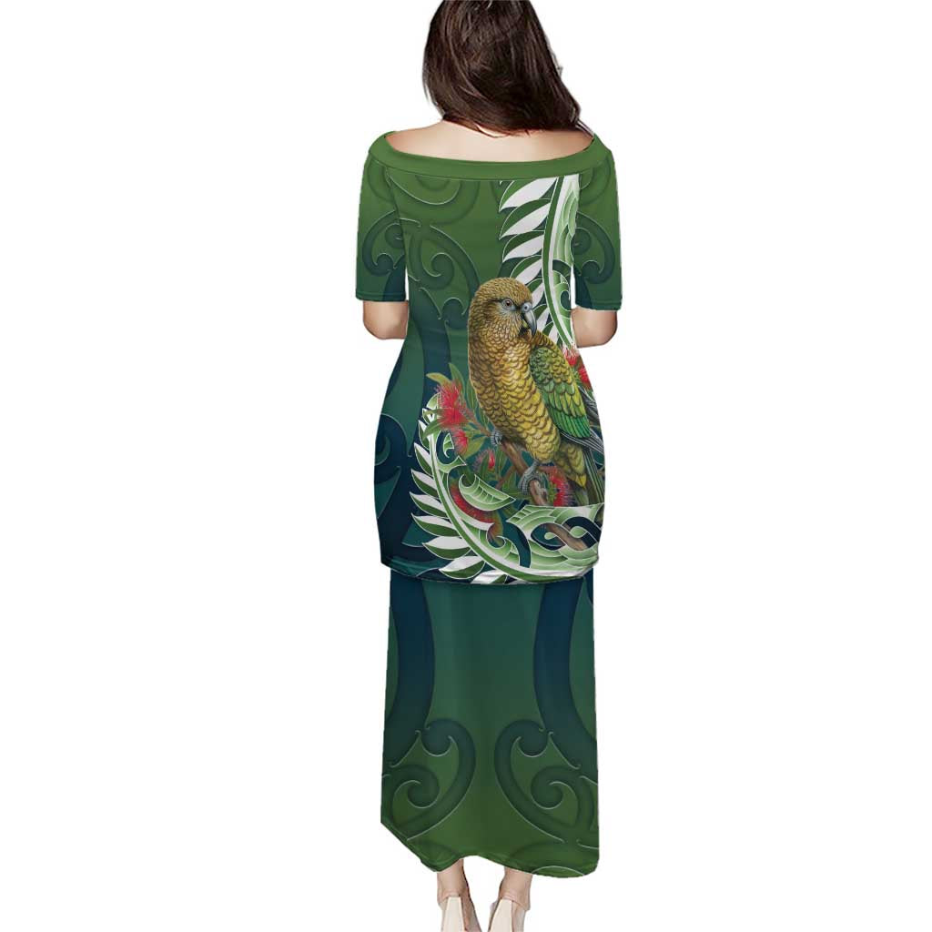 New Zealand Kea Bird Family Matching Puletasi and Hawaiian Shirt With Maori Koru Fern LT05 - Polynesian Pride