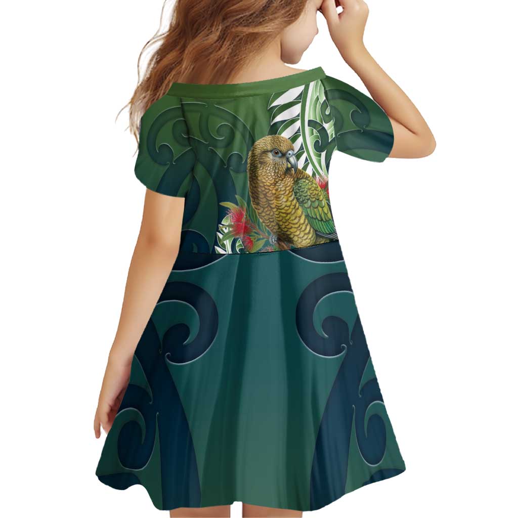 New Zealand Kea Bird Family Matching Summer Maxi Dress and Hawaiian Shirt With Maori Koru Fern LT05 - Polynesian Pride