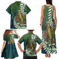 New Zealand Kea Bird Family Matching Tank Maxi Dress and Hawaiian Shirt With Maori Koru Fern LT05 - Polynesian Pride