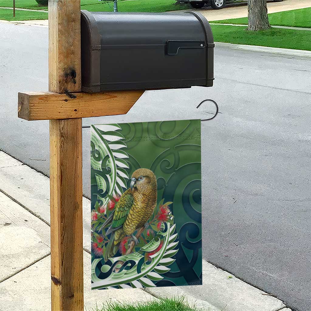 New Zealand Kea Bird Garden Flag With Maori Koru Fern - Polynesian Pride