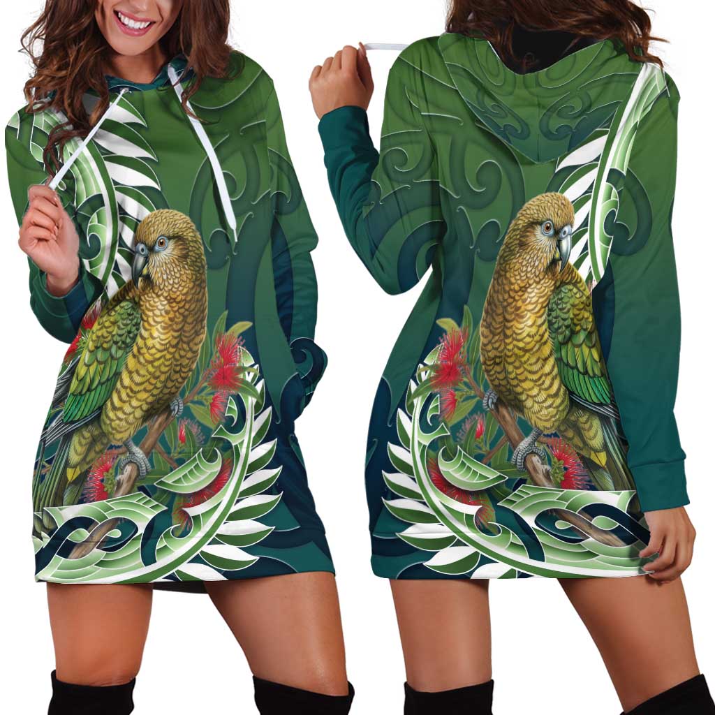 New Zealand Kea Bird Hoodie Dress With Maori Koru Fern LT05 - Polynesian Pride