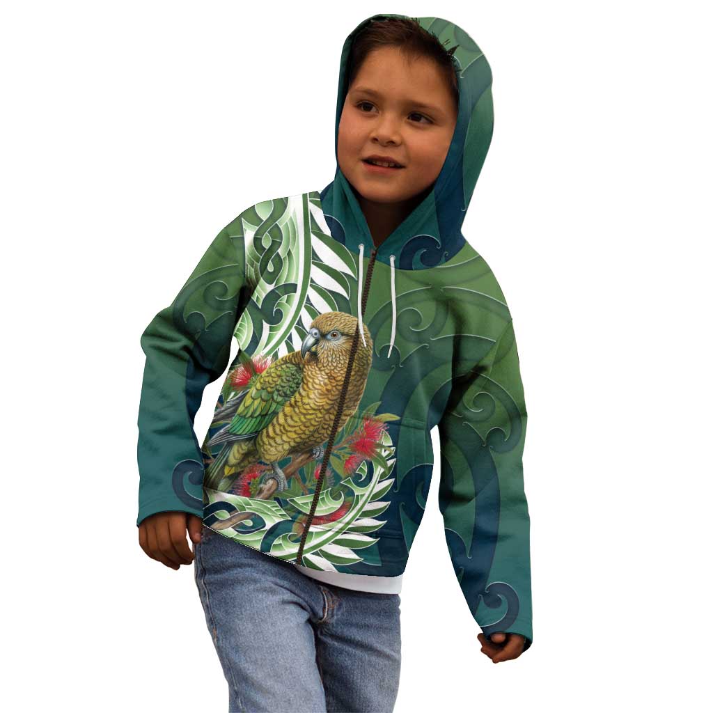 New Zealand Kea Bird Kid Hoodie With Maori Koru Fern LT05 - Polynesian Pride