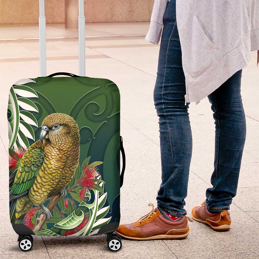 New Zealand Kea Bird Luggage Cover With Maori Koru Fern - Polynesian Pride