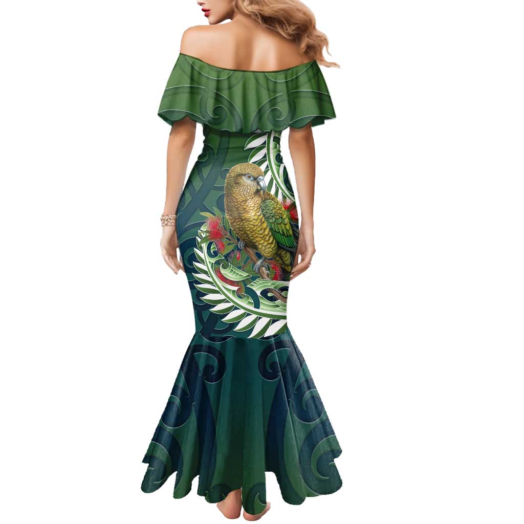 New Zealand Kea Bird Mermaid Dress With Maori Koru Fern LT05 - Polynesian Pride