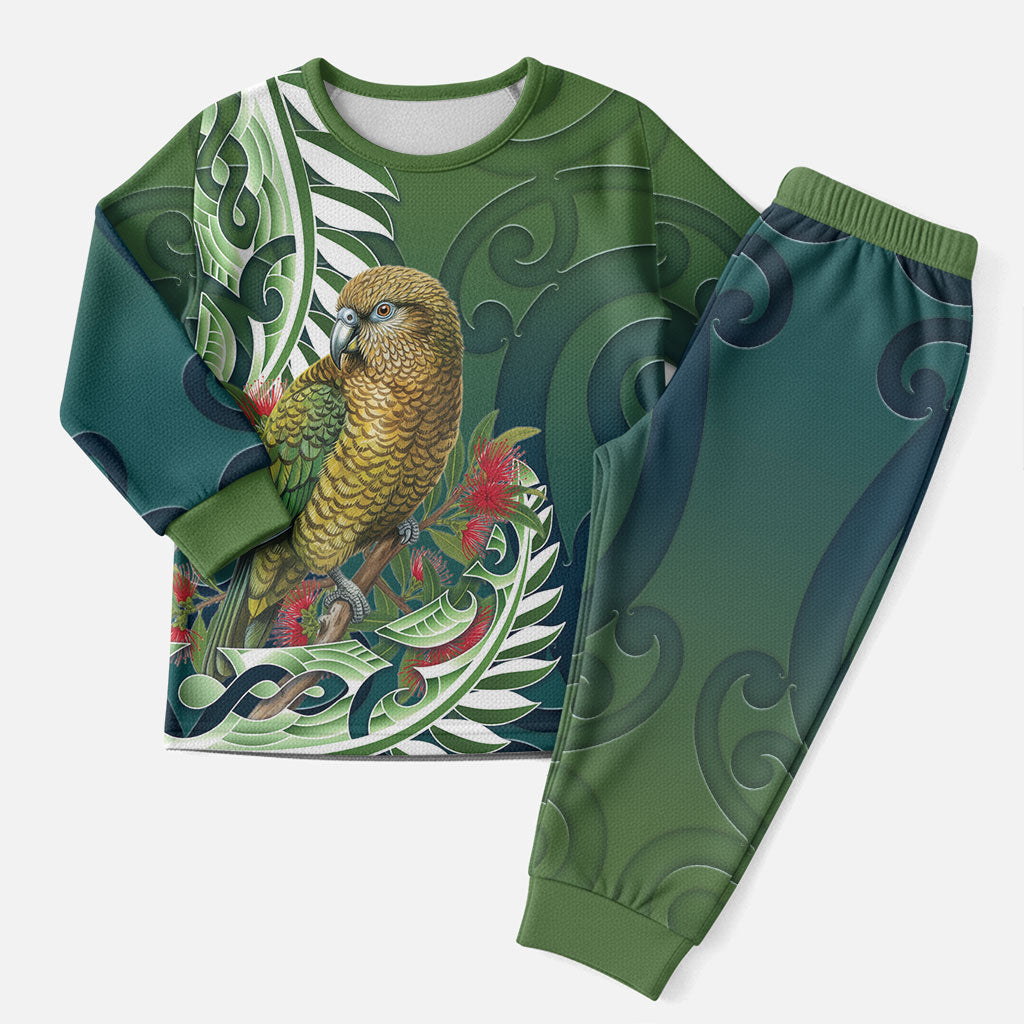 New Zealand Kea Bird Christmas Pajama Set With Maori Koru Fern LT05 Men Green - Polynesian Pride