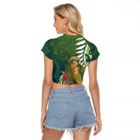 New Zealand Kea Bird Raglan Cropped T Shirt With Maori Koru Fern LT05 - Polynesian Pride
