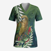 New Zealand Kea Bird Scrub Top With Maori Koru Fern - Polynesian Pride