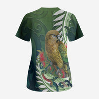 New Zealand Kea Bird Scrub Top With Maori Koru Fern - Polynesian Pride